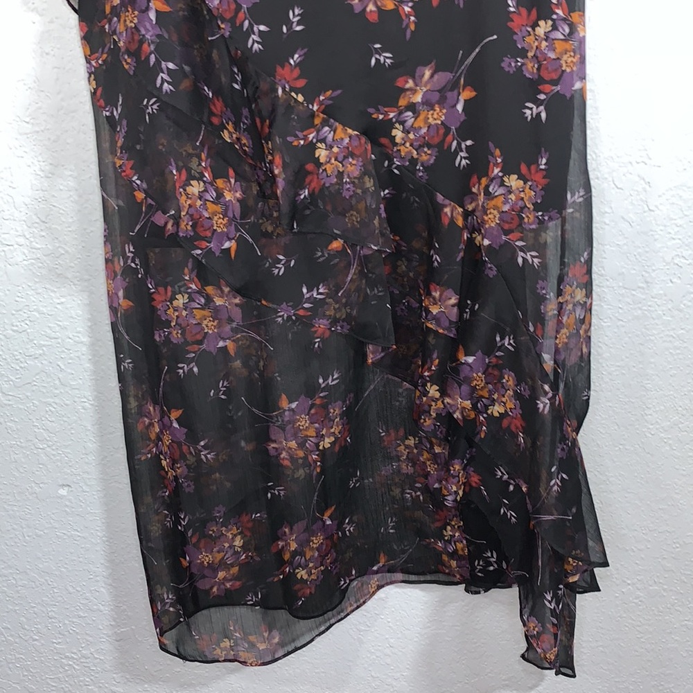 1.STATE Black Wildflower Ruffle Midi Dress Sleeveless V Neck Lined Size Medium - Picture 5 of 15
